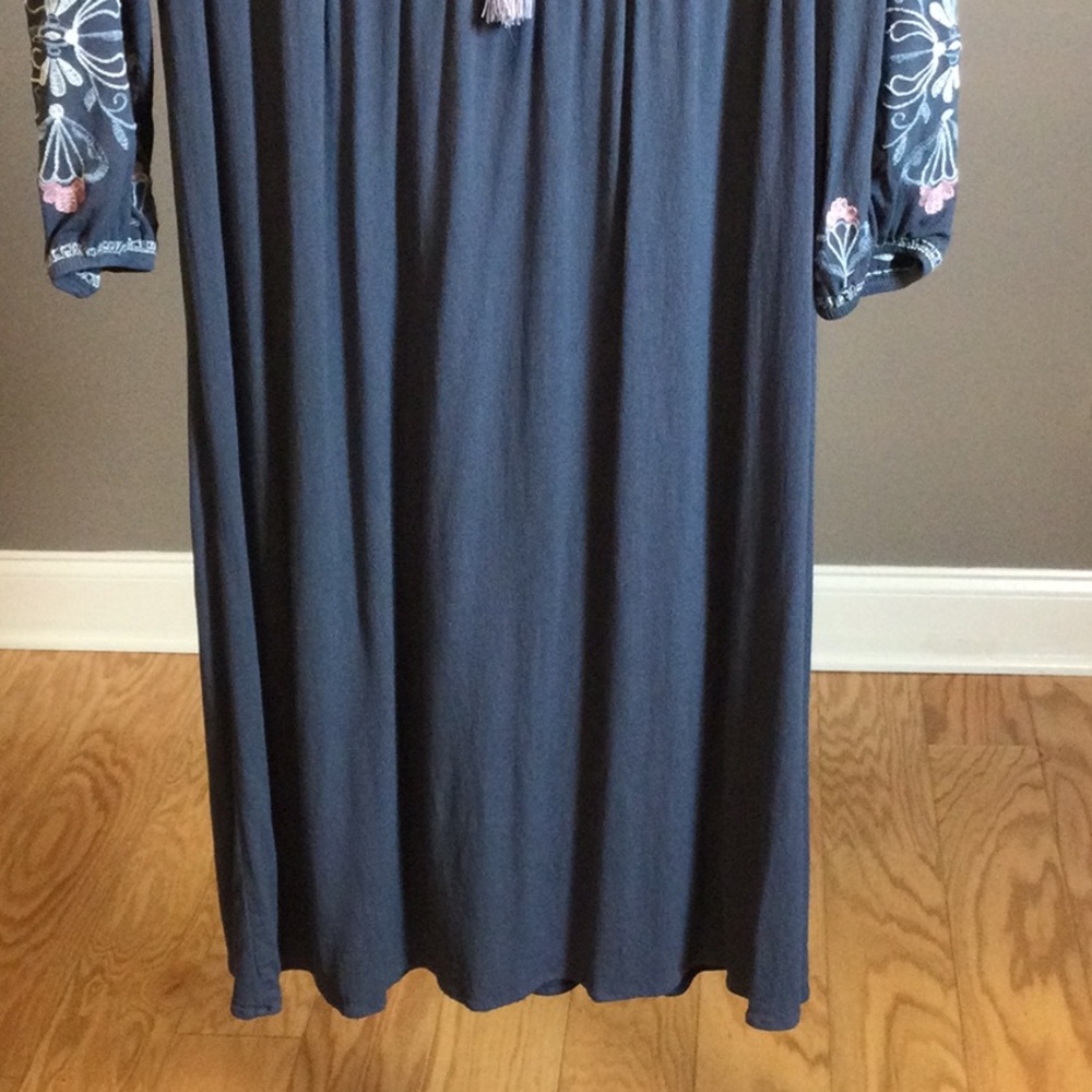 S Knox Rose Embroidered Navy Boho Midi Dress with Tassel Tie - Picture 7 of 14